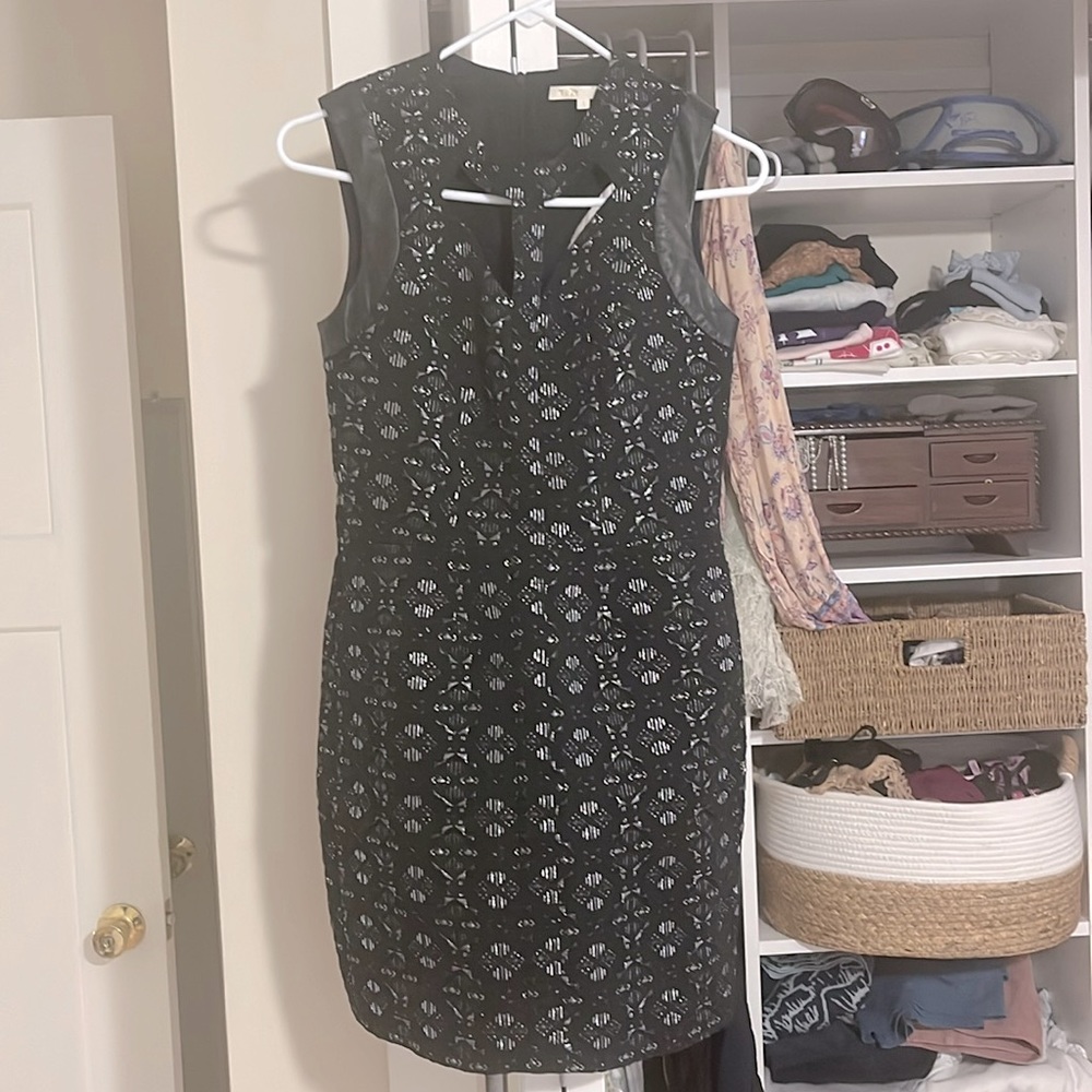 NWT MAJE Eclair dress with metallic design and genuine leather trim size 1.